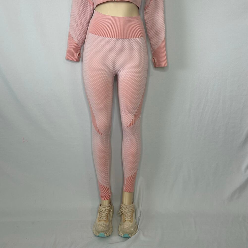 NEW MIX Pink Seamless Textured Activewear Set Large Crop Jacket Leggings Gym Set